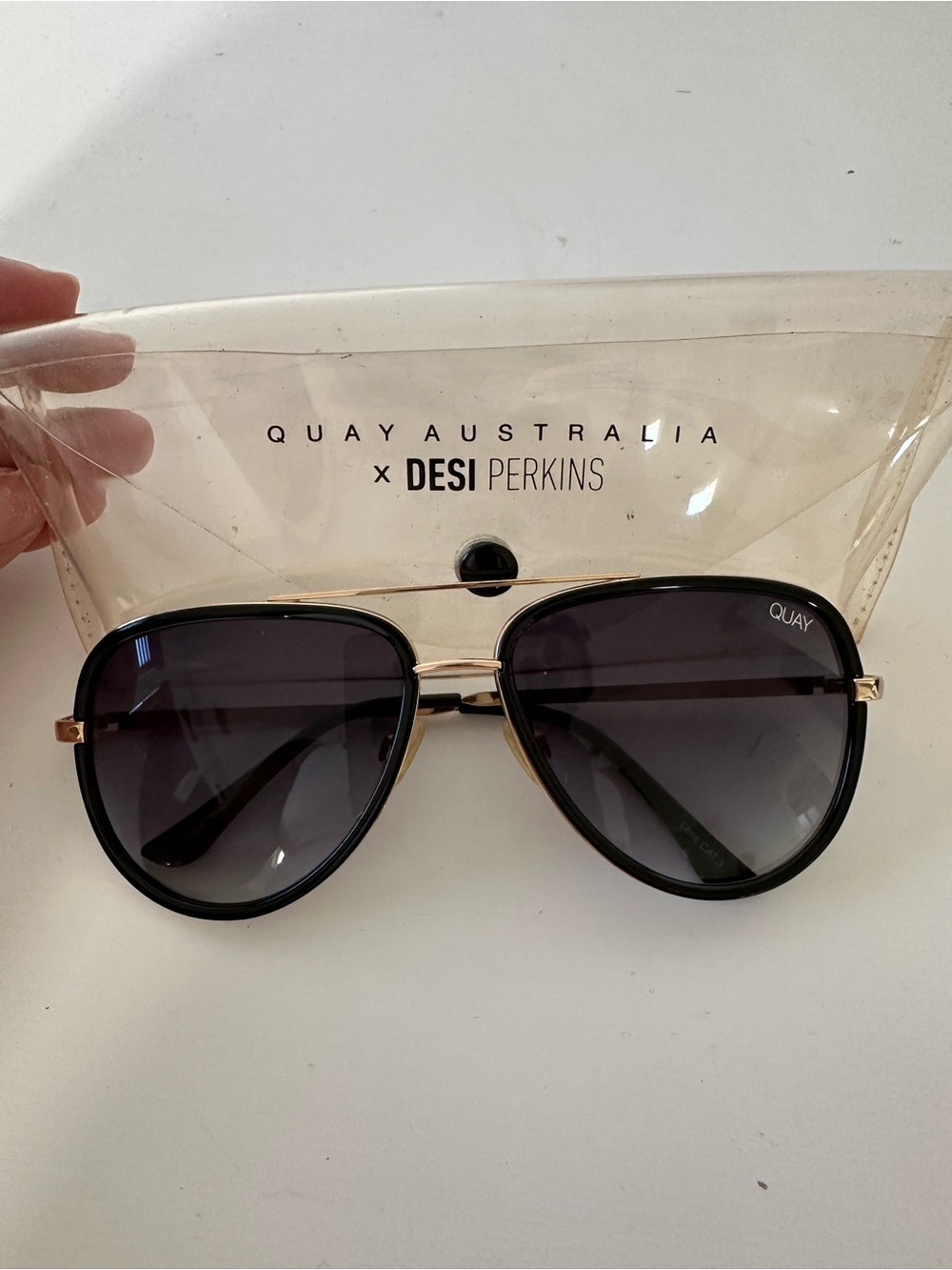 Quay Australia Black and Gold Aviator Sunglasses